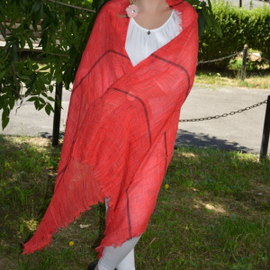 Esarfa fina din vascoza, de culoare rosie, design de dungi subtiri - Img 2