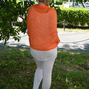 Esarfa simpla cu franjuri, de culoare portocalie, design de dungi - Img 6