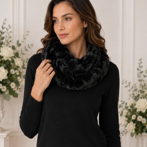 Fular calduros Dave cu insertii de paiete,model circular,nuanta de negru
