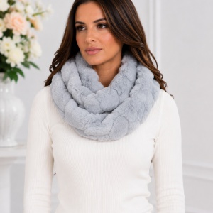 Fular Lenna cu insertii de blanita,model cilcular,nuanta de gri