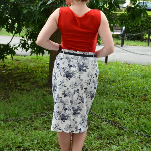 Fusta de primavara-vara masura mare, alba design floral negru - Img 4