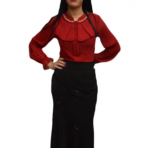 Fusta eleganta de culoare neagra cu insertii dantelate si strasuri - Img 1