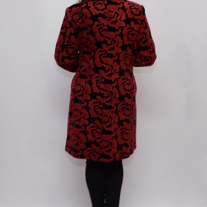 Jacheta de toamna-iarna din stofa, neagra cu imprimeu rosu, floral - Img 4
