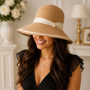 Pălărie Damă Bej cu Boruri Largi – Elegantă, Chic și Perfectă pentru Vară, Nuanta Crem-Bej