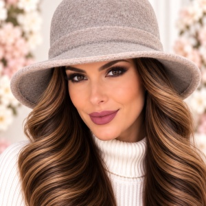 Pălărie Damă Elegantă Reglabilă din Lână, nuanta de pudra-crem