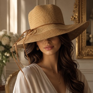 Pălărie de Damă Bej cu Boruri Largi și Detalii Elegante – Accesoriu Chic pentru Vară, Plajă - Img 2
