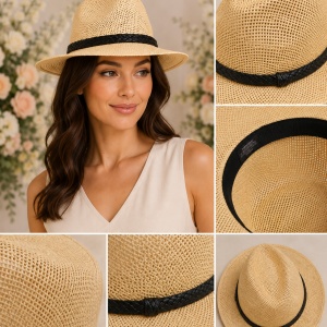 Palarie fashion, model trilby, bleumarin sau neagra, de vara