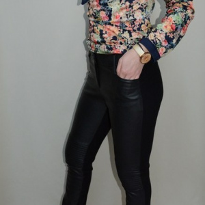 Pantalon casual cu piele ecologica in fata, de culoare neagra - Img 2