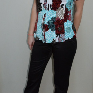 Pantalon casual, culoare neagra, din stofa cu design de dungi - Img 2