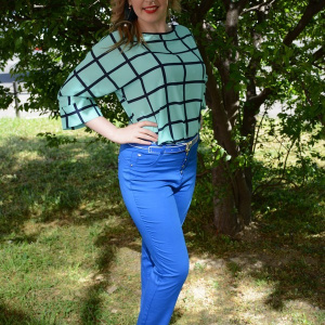 Pantalon casual, de culoare albastra, model lung pentru vara - Img 3