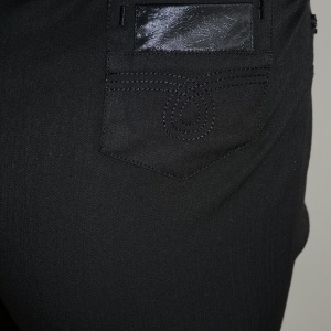 Pantalon chic, de culoare neagra, design de piele aplicata - Img 6