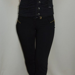 Pantalon cu buzunare apretate, nuanta de negru, fermoar chic - Img 2