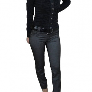 Pantalon cu design dungat, nuanta de gri, inchidere cu fermoar - Img 1