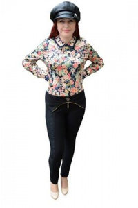 Pantalon cu talie inalta, de culoare neagra, pietre fine lucioase - Img 1
