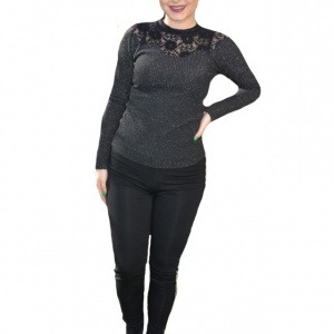 Pantalon dama casual Ilinca,dunga pe picior,negru - Img 1