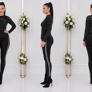 Pantalon dama casual Ilinca,dunga pe picior,negru - Img 3