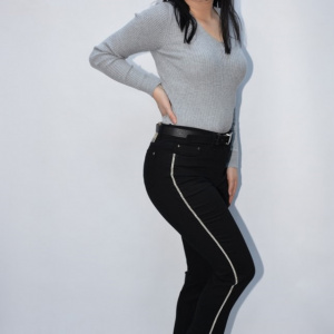 Pantalon dama Deliah cu insertii de strasuri pe picior,negru - Img 2