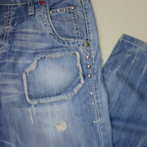 Pantalon de blug de culoare albastra, cu model cu aspect uzat - Img 3