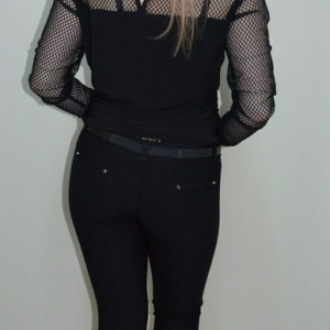 Pantalon elastic, nuanta de negru, buline fashion aplicate - Img 5