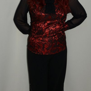 Pantalon elegant, nuanta de negru, design de strasuri - Img 2