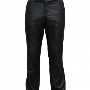 Pantalon la dunga, de culoare gri, din material cu aspect lucios - Img 1