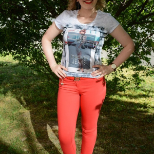 Pantalon lung, corai, din material de calitate cu croi tip creion - Img 2