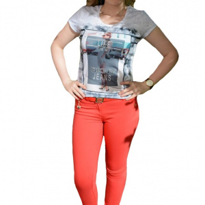 Pantalon lung, corai, din material de calitate cu croi tip creion - Img 1
