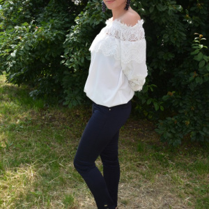 Pantalon lung cu croi conic, din material subtire, bleumarin - Img 3