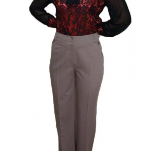 Pantalon lung, de nuanta bej, cu un croi usor combrat si design cusaturi - Img 1