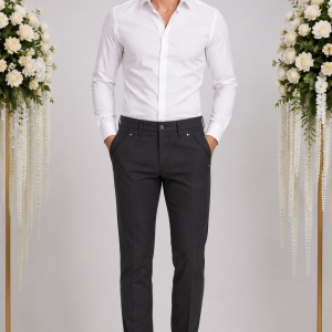 Pantalon lung masuri mici, de culoare gri inchis, model casual