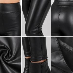 Pantalon Marisa tip colant cu insertii de piele in fata,negru - Img 3