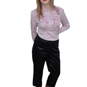 Pantalon negru, saten de calitate, talie inalta comoda - Img 1