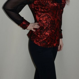 Pantalon office, nuanta bleumarin, nasturi vintage aplicati - Img 3