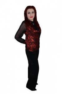 Pantalon rafinat, nuanta de negru, design interesant floral - Img 1
