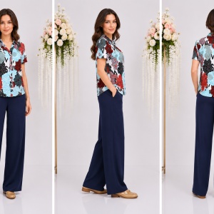 Pantalon usor si comod, din in, nuanta bleumarin, masura mare - Img 3