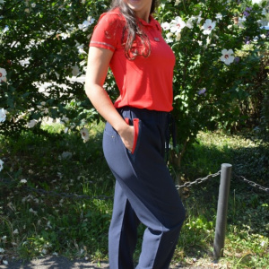 Pantaloni casual lungi cu strasuri la buzunare,nuanta de bleumarin - Img 4