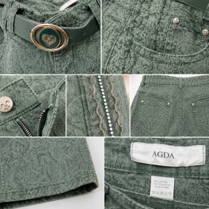 Pantaloni Damă Verde Eleganți cu Model Texturat – Bumbac Elastic, Croială Clasică - Img 3