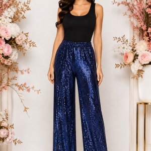 Pantaloni eleganți cu paiete – Bleumarin