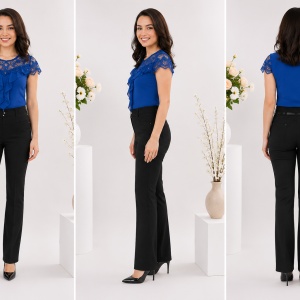 Pantaloni Nova cu aplicatii de strasuri ,nuanat de negru - Img 3