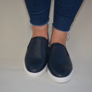Pantof casual bleumarin, din piele naturala cu elastic inserat - Img 3