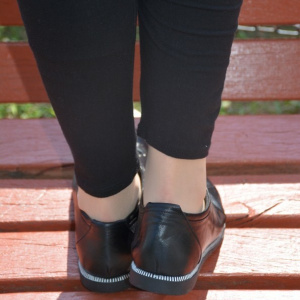 Pantof casual, negru, din piele, cu insertii de fermoar pe talpa - Img 4