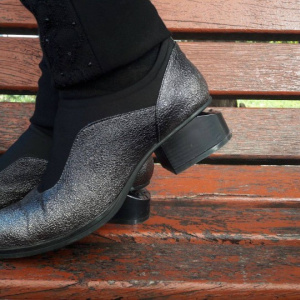 Pantof confortabil realizat din piele naturala lucioasa gri inchis - Img 4