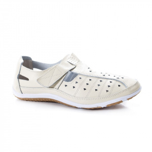 Pantof crem din piele cu perforat si bareta - Img 1