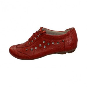 Pantof cu siret, din piele naturala mata, rosie, cu aspect creponat - Img 1
