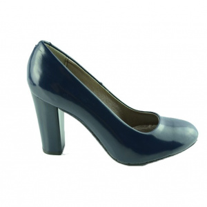 Pantof de culoare bleumarin din piele lacuita cu toc inalt lat - Img 4