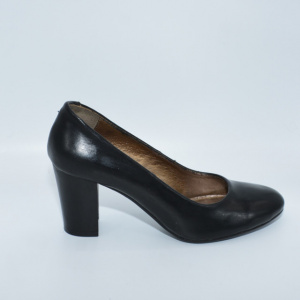 Pantof de culoare negru din piele, cu varf rotund si toc inalt, gros - Img 2
