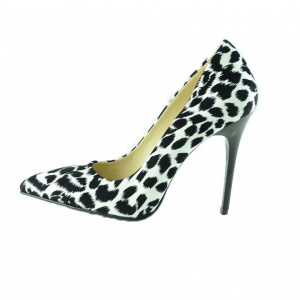 Pantof elegant cu toc inalt, negru-alb, cu imprimeu tip leopard