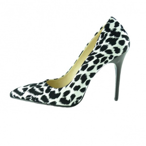 Pantof elegant cu toc inalt, negru-alb, cu imprimeu tip leopard - Img 5