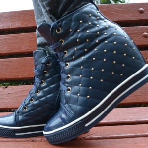 Pantof modern cu platforma imbracata, nuanta bleumarin cu tinte - Img 2