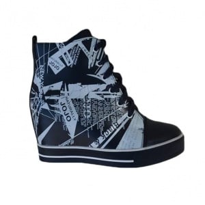 Pantof sport cu platforma ascunsa, bleumarin cu design interesant - Img 1
